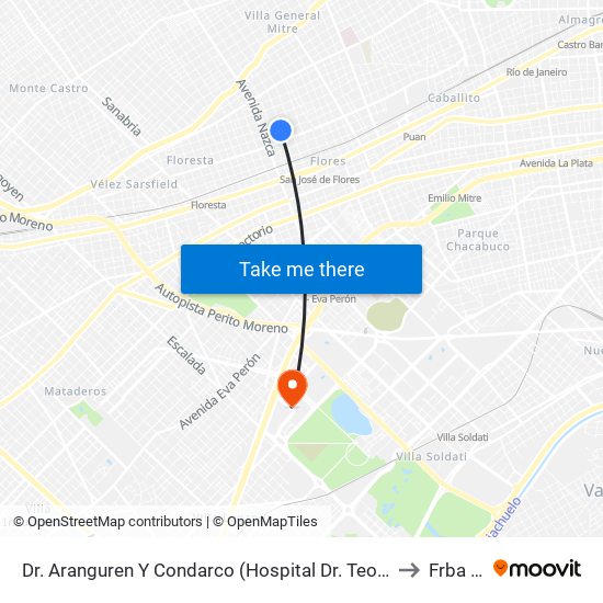 Dr. Aranguren Y Condarco (Hospital Dr. Teodoro Álvarez) to Frba Utn map
