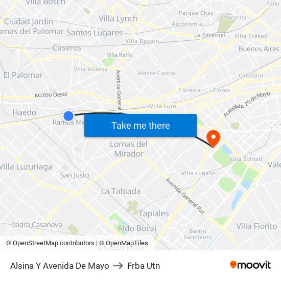 Alsina Y Avenida De Mayo to Frba Utn map