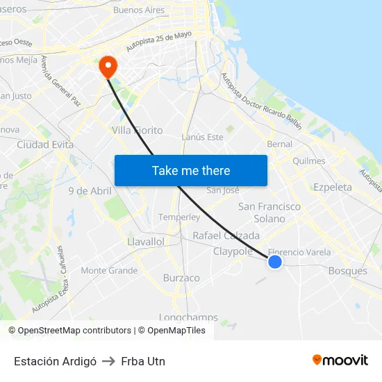Estación Ardigó to Frba Utn map