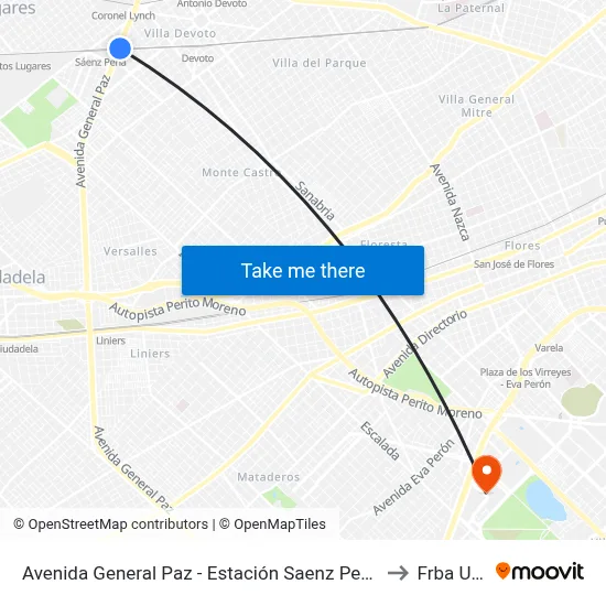 Avenida General Paz - Estación Saenz Peña to Frba Utn map