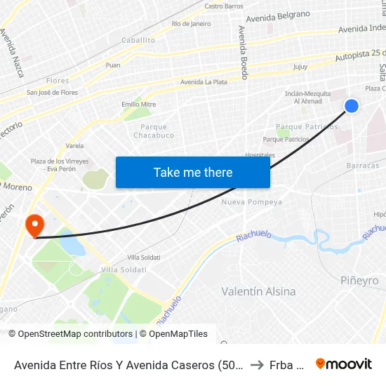 Avenida Entre Ríos Y Avenida Caseros (50 - 133) to Frba Utn map