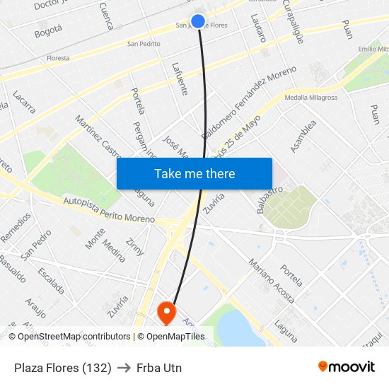 Plaza Flores (132) to Frba Utn map