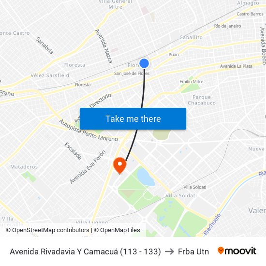 Avenida Rivadavia Y Camacuá (113 - 133) to Frba Utn map