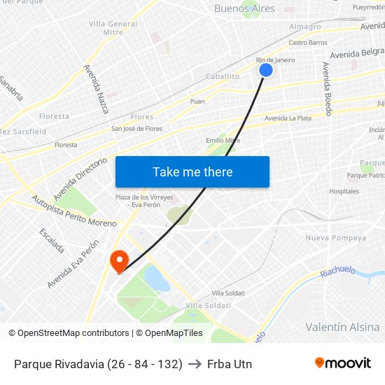 Parque Rivadavia (26 - 84 - 132) to Frba Utn map
