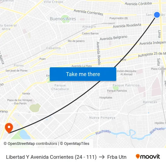 Libertad Y Avenida Corrientes (24 - 111) to Frba Utn map