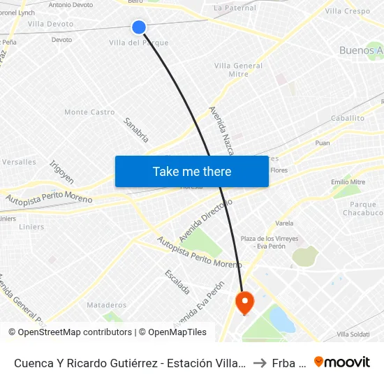 Cuenca Y Ricardo Gutiérrez - Estación Villa Del Parque to Frba Utn map