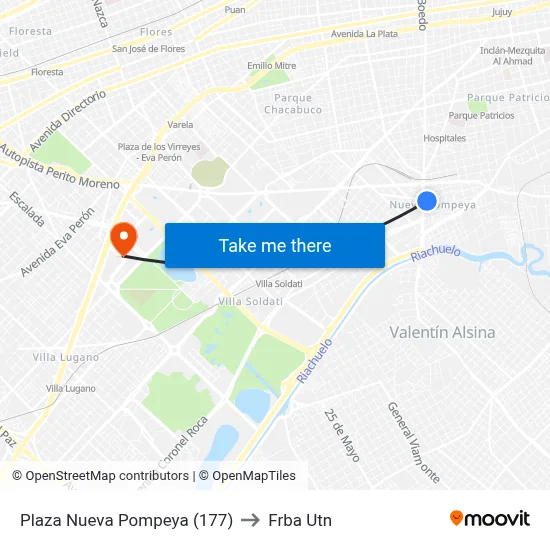 Plaza Nueva Pompeya (177) to Frba Utn map