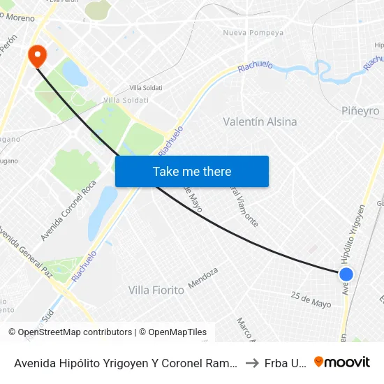 Avenida Hipólito Yrigoyen Y Coronel Ramos to Frba Utn map