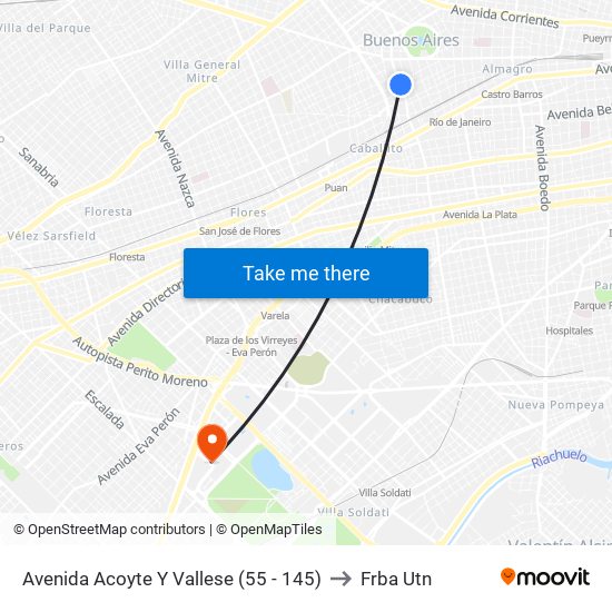 Avenida Acoyte Y Vallese (55 - 145) to Frba Utn map