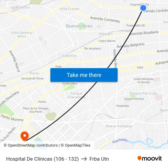 Hospital De Clínicas (106 - 132) to Frba Utn map