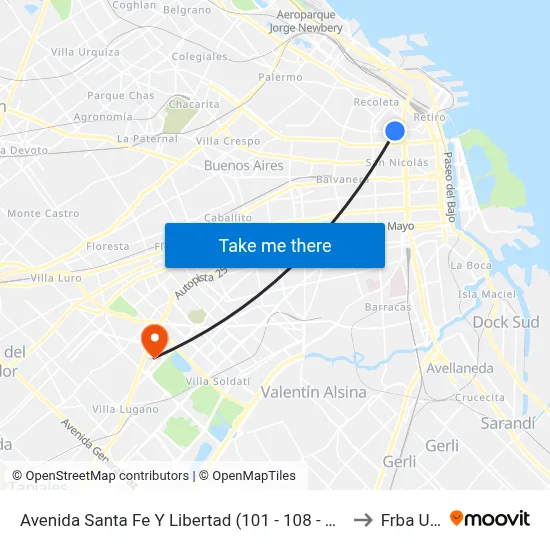 Avenida Santa Fe Y Libertad (101 - 108 - 152) to Frba Utn map