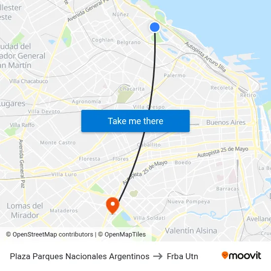 Plaza Parques Nacionales Argentinos to Frba Utn map