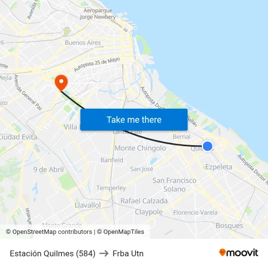Estación Quilmes (584) to Frba Utn map