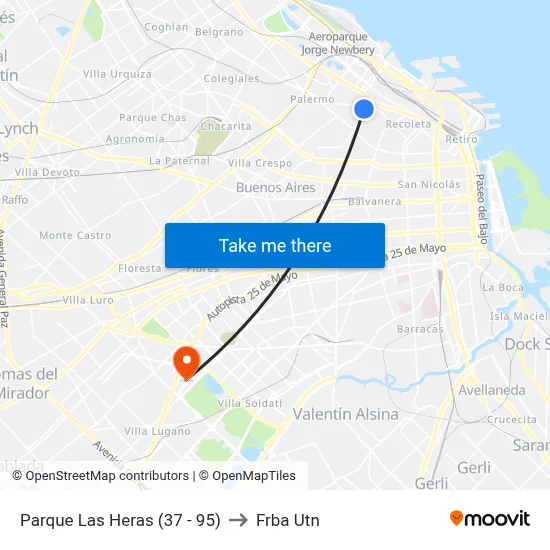 Parque Las Heras (37 - 95) to Frba Utn map