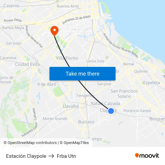 Estación Claypole to Frba Utn map