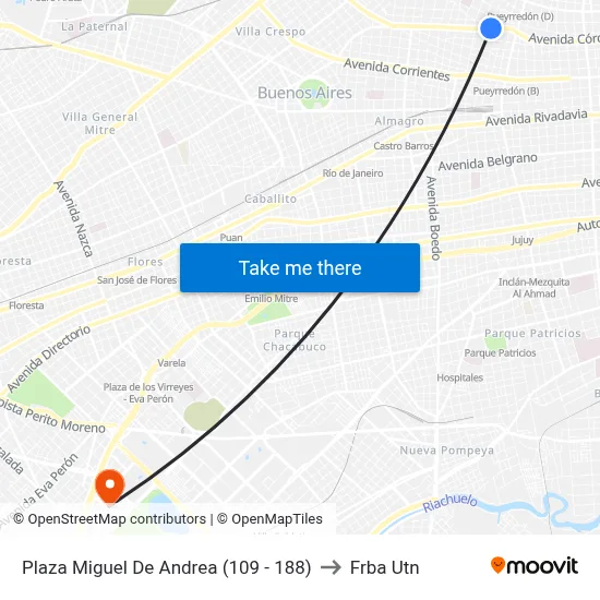 Plaza Miguel De Andrea (109 - 188) to Frba Utn map