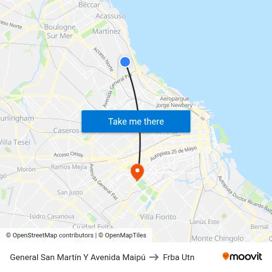 General San Martín Y Avenida Maipú to Frba Utn map