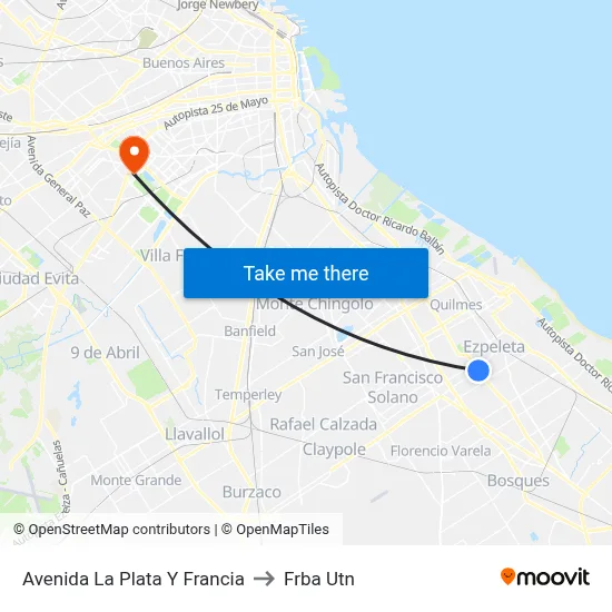 Avenida La Plata Y Francia to Frba Utn map