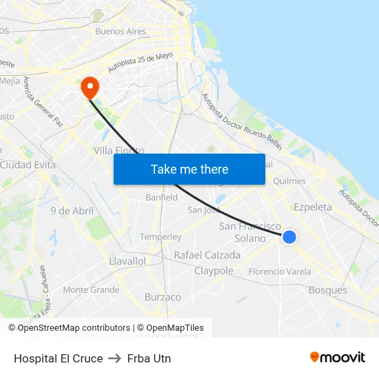 Hospital El Cruce to Frba Utn map