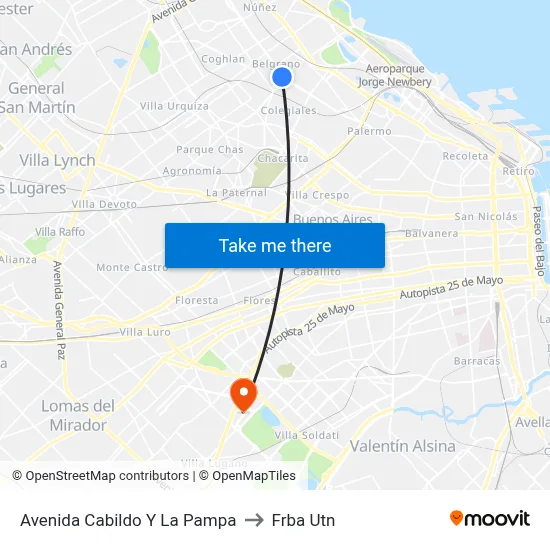Avenida Cabildo Y La Pampa to Frba Utn map