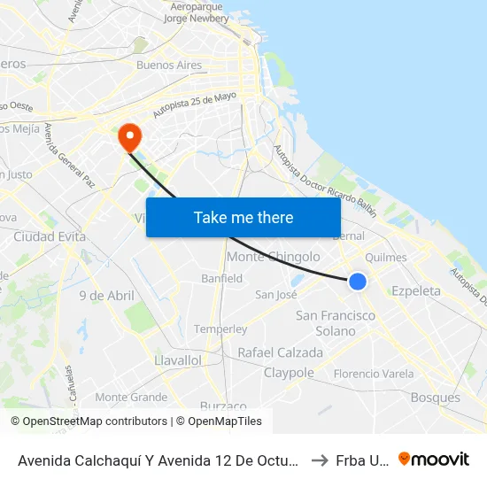 Avenida Calchaquí Y Avenida 12 De Octubre to Frba Utn map