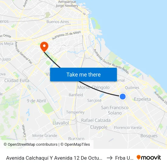 Avenida Calchaquí Y Avenida 12 De Octubre to Frba Utn map