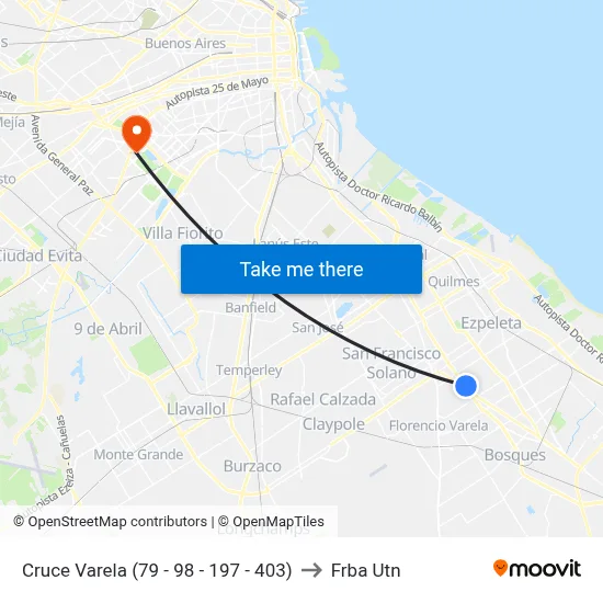 Cruce Varela (79 - 98 - 197 - 403) to Frba Utn map