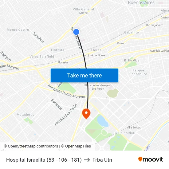 Hospital Israelita (53 - 106 - 181) to Frba Utn map
