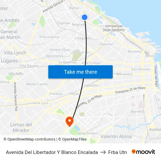 Avenida Del Libertador Y Blanco Encalada to Frba Utn map