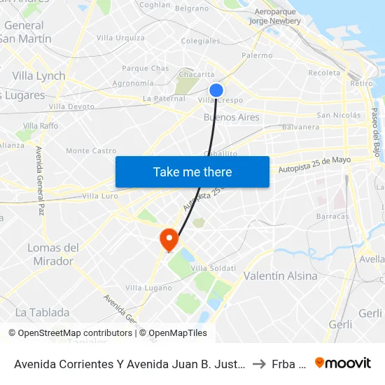 Avenida Corrientes Y Avenida Juan B. Justo (19 - 71) to Frba Utn map