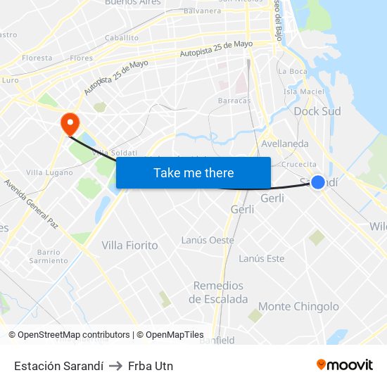 Estación Sarandí to Frba Utn map