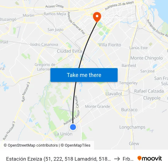 Estación Ezeiza (51, 222, 518 Lamadrid, 518 La Porteña, 518 Spegazzini) to Frba Utn map
