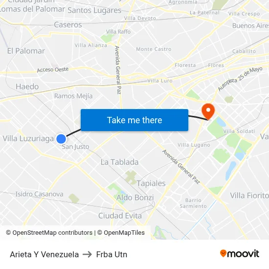Arieta Y Venezuela to Frba Utn map