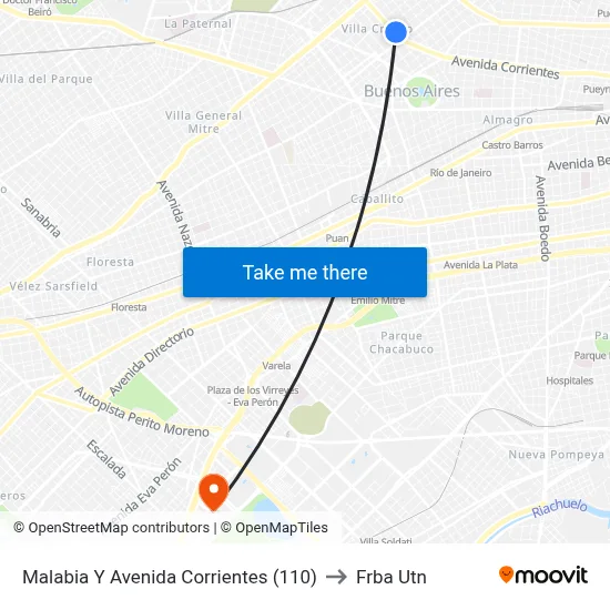 Malabia Y Avenida Corrientes (110) to Frba Utn map