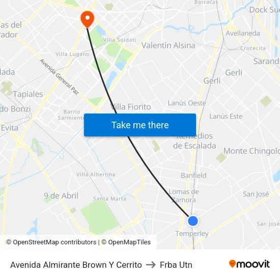 Avenida Almirante Brown Y Cerrito to Frba Utn map