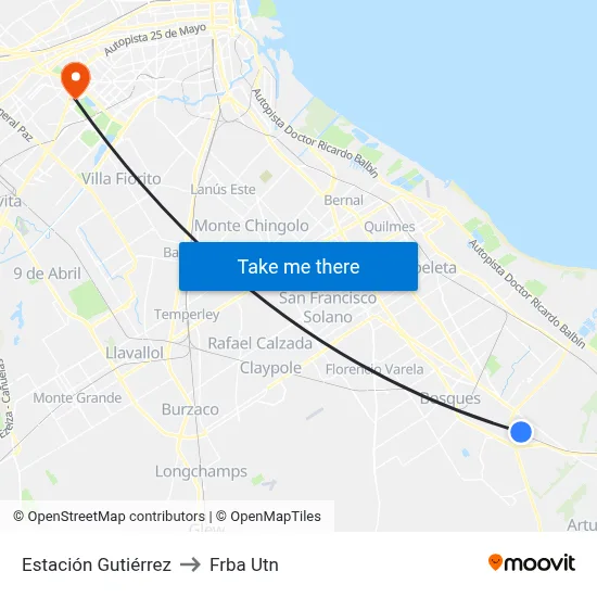 Estación Gutiérrez to Frba Utn map