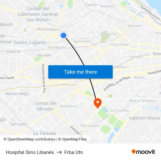 Hospital Sirio Libanés to Frba Utn map