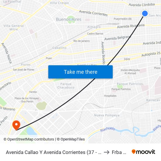 Avenida Callao Y Avenida Corrientes (37 - 124) to Frba Utn map