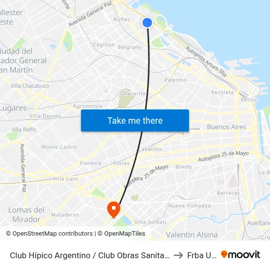 Club Hípico Argentino / Club Obras Sanitarias to Frba Utn map