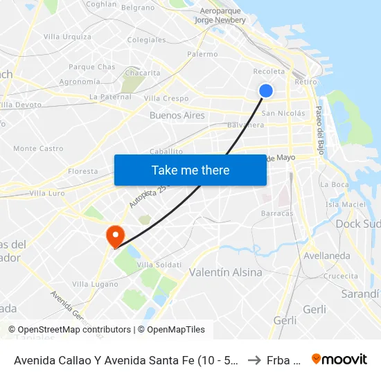 Avenida Callao Y Avenida Santa Fe (10 - 59 - 108) to Frba Utn map