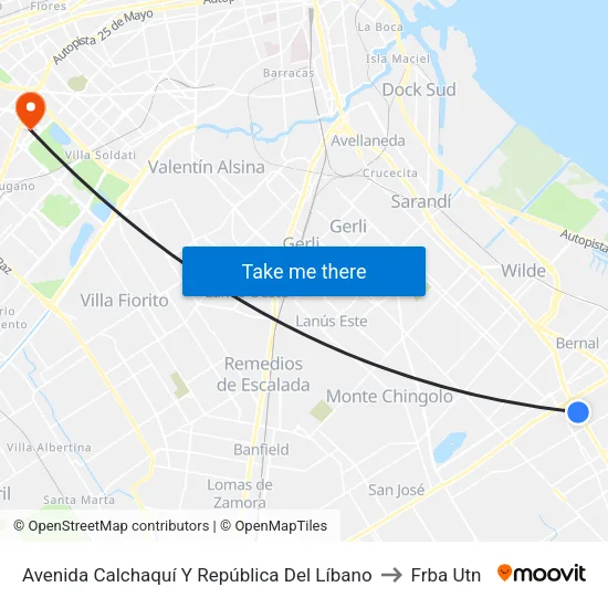 Avenida Calchaquí Y República Del Líbano (85 - 98 - 148 - 257 - 293) to Frba Utn map