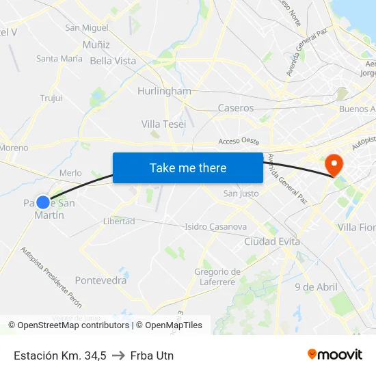 Estación Km. 34,5 to Frba Utn map