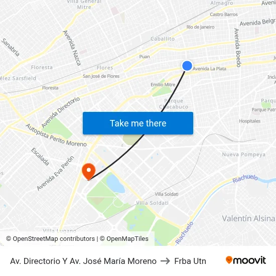 Av. Directorio Y Av. José María Moreno to Frba Utn map