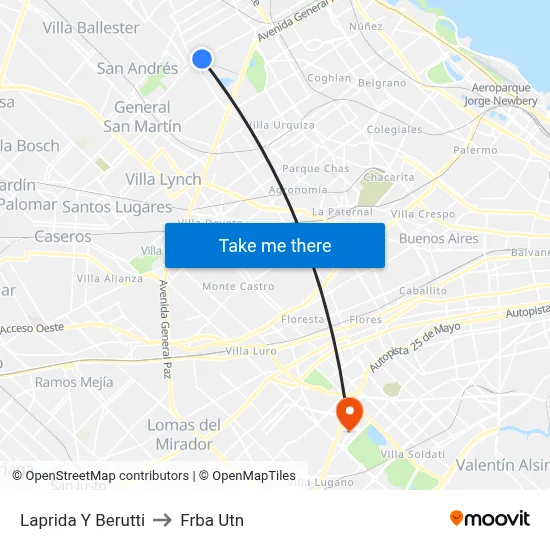 Laprida Y Berutti to Frba Utn map