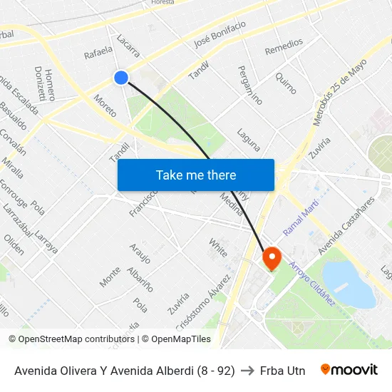 Avenida Olivera Y Avenida Alberdi (8 - 92) to Frba Utn map