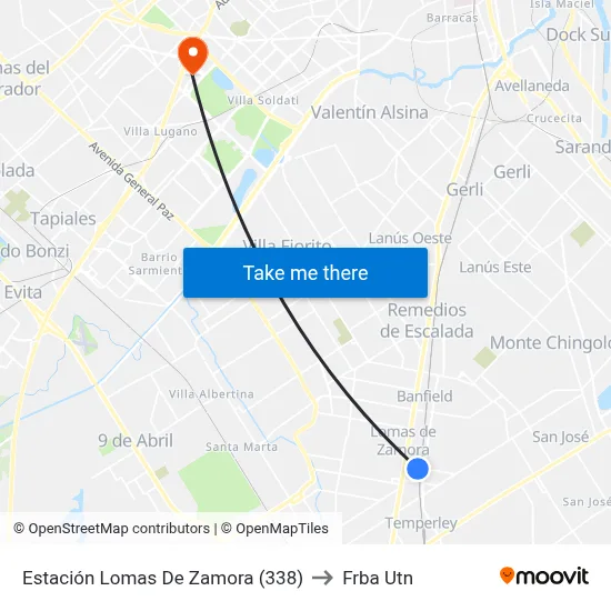 Estación Lomas De Zamora (338) to Frba Utn map