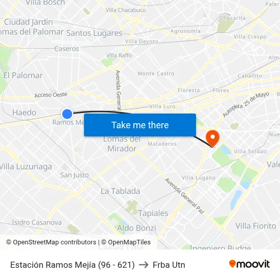 Estación Ramos Mejía (96 - 621) to Frba Utn map