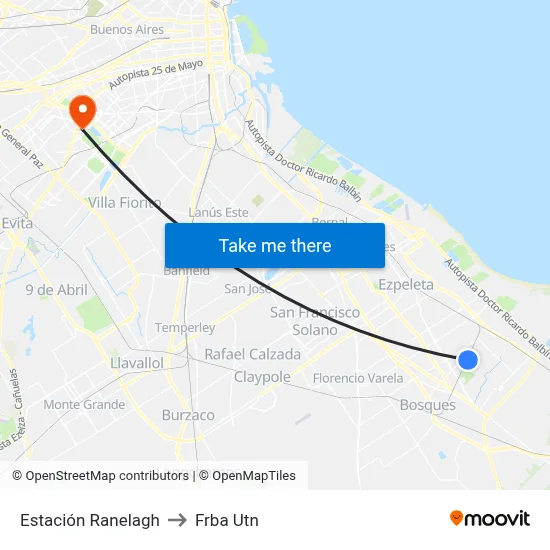 Estación Ranelagh to Frba Utn map