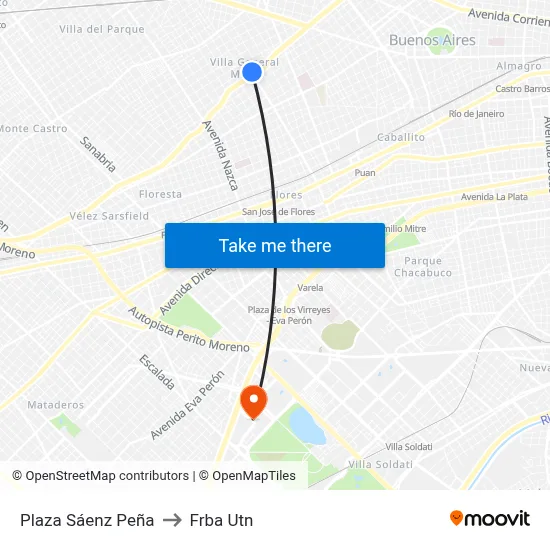 Plaza Sáenz Peña to Frba Utn map