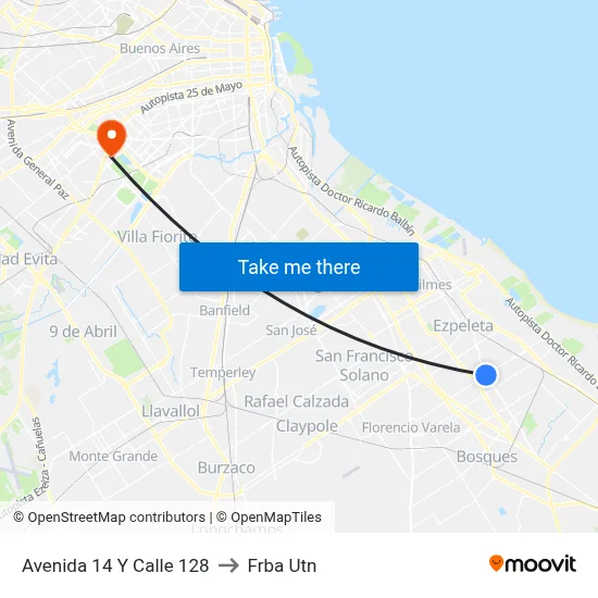 Avenida 14 Y Calle 128 to Frba Utn map